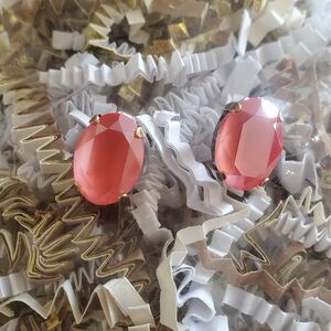 Earrings Pierced Coral Pink Color Bronze Setting